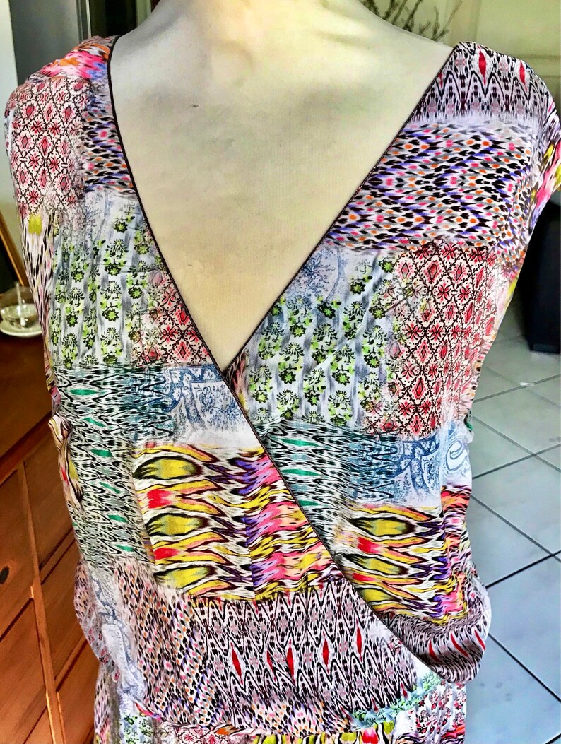 tight at the waist Vintage French sleeveless fluid heart-masked dress sundam dress in multicolored viscose cotton