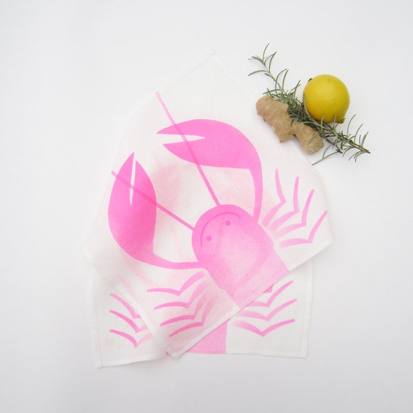2 Neon pink cloth tea towels linen kitchen towels