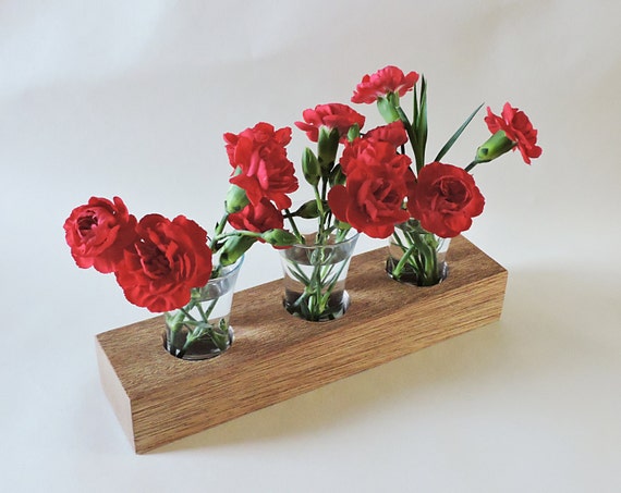 Flower Bud Vase In Wood Small Flower Vase Wood Glass Vase Etsy