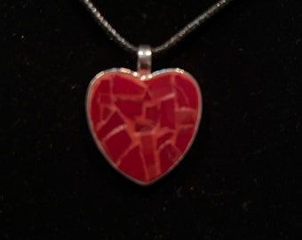 Stained Glass Mini Mosaic in 25mm Silver Heart Pendant on 18-20" cord necklace