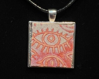 Handmade Tile in 25mm Square Silver Pendant on 18-20" cord necklace