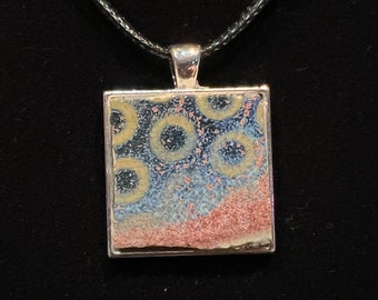 Handmade Tile in 25mm Square Silver Pendant on 18-20" cord necklace