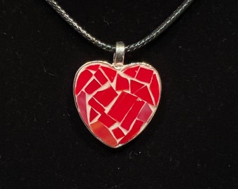 Stained Glass Mini Mosaic in 25mm Silver Heart Pendant on 18-20" cord necklace