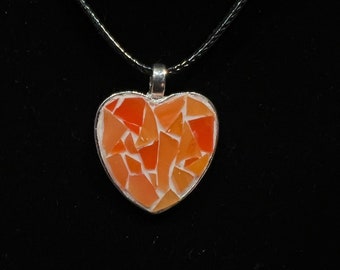 Stained Glass Mini Mosaic in 25mm Silver Heart Pendant on 18-20" cord necklace