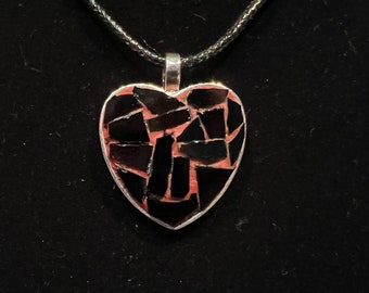 Stained Glass Mini Mosaic in 25mm Silver Heart Pendant on 18-20" cord necklace