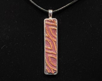 Handmade Tile in Vertical Rectangle Silver Pendant on 18-20" cord necklace