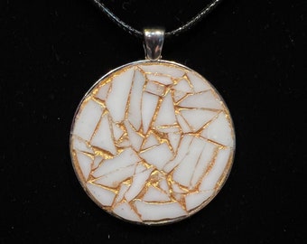 Stained Glass Mini Mosaic in 40mm Round Silver Pendant on 18-20" cord necklace