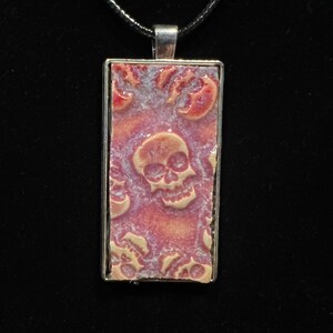 Handmade Tile in Large Rectangle Silver Pendant on 18-20&quot; cord necklace