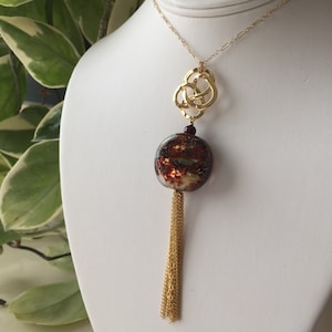 Artisan Necklace 14K Gold-filled Tassel Chain & Links Artisan Boro Lampwork Focal Bead Beautiful and Elegant