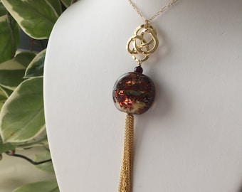 Artisan Necklace 14K Gold-filled Tassel Chain & Links Artisan Boro Lampwork Focal Bead Beautiful and Elegant