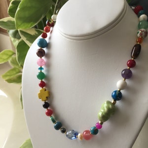 Artisan Bohemian Necklace Adjustable Length Clay Beads Lampwork Beads Pearls Semi Precious Gemstones Beautiful and Elegant