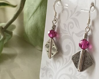 Lovely Sterling Silver Bohemian Dangle Drop Earrings Artisan Beads Handmade Swarovski Crystals Balanced and Elegant