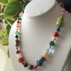 Artisan Bohemian Necklace Adjustable Length Clay Beads Lampwork Beads Pearls Semi Precious Gemstones Beautiful and Elegant