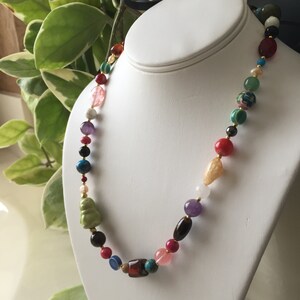 Artisan Bohemian Necklace Adjustable Length Clay Beads Lampwork Beads Pearls Semi Precious Gemstones Beautiful and Elegant