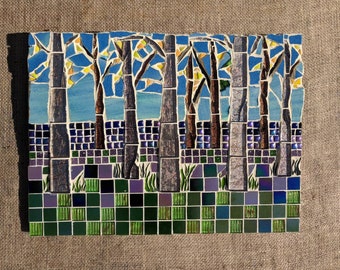 The Birchwood. Mosaic artwork depicting a birchwood.