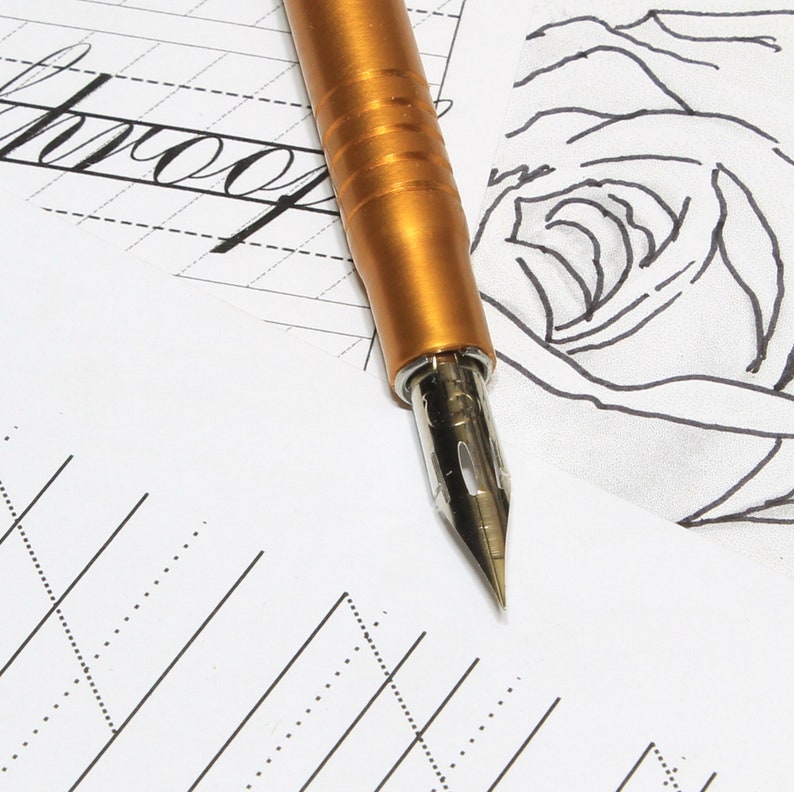 Straight Calligraphy Pen With Travel Storage Universal Removable Replaceable Nib Ferrule Tough Anodized Aluminum Suits Many Nibs Comic G etc