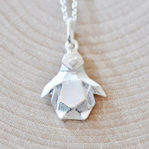 Origami PENGUIN Necklace in Sterling Silver, Geometric Penguin, Penguin Jewelry, Penguin Gifts, Jamber Jewels