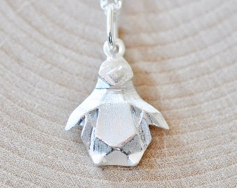 Origami PENGUIN Necklace in Sterling Silver, Geometric Penguin, Penguin Jewelry, Penguin Gifts, Jamber Jewels