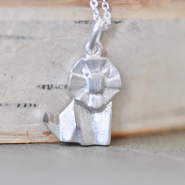 Origami LION Necklace in Sterling Silver, Geometric Lion, Lion Jewelry, Lion Gifts, Jamber Jewels