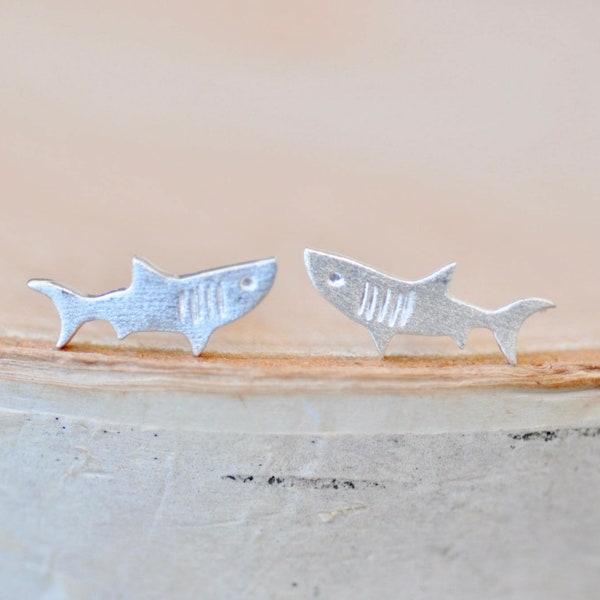 Shark Stud Earrings in Sterling Silver 925, Shark Jewelry, Great White Shark, Jamber Jewels