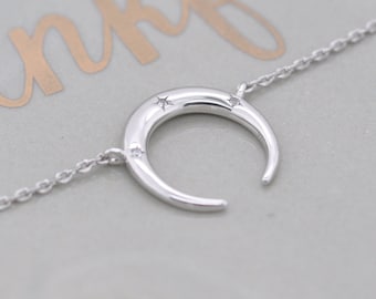 Crescent Moon Necklace in Sterling Silver, Moon Phases Disc Necklace, Celestial Necklace, Jamber Jewels
