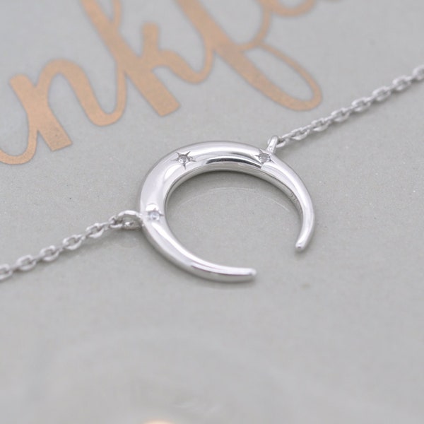 Crescent Moon Necklace in Sterling Silver, Moon Phases Disc Necklace, Celestial Necklace, Jamber Jewels