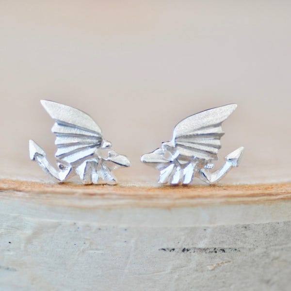 Origami Dragon Earrings in Sterling Silver, Dragon Studs, Toothless Earrings, Dragon Jewelry, Jamber Jewels