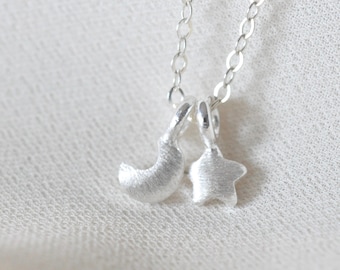 Puffy Stars and Moons Necklace, Dainty Star and Moon Charms, Constellations Necklace, Jamber Jewels