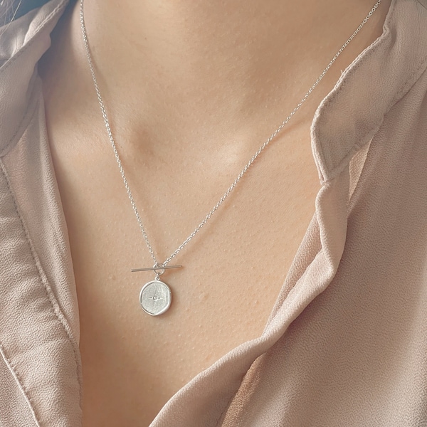 Guiding Star Toggle Necklace in Sterling Silver, Simple Star Disc Necklace, Star Pendant, Jamber Jewels