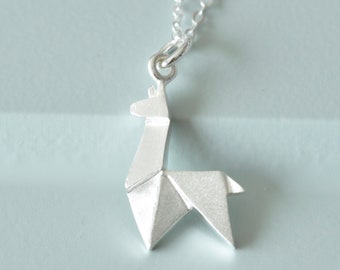 Origami Llama Necklace in Sterling Silver 925, Mama Llama Jewelry