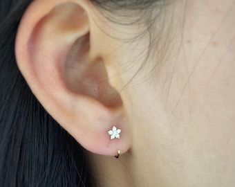 CZ Star Open Huggie Earrings, Simple Daily Earrings