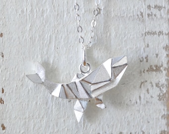 Origami Whale Necklace, Sterling Silver 925, Ocean Jewelry