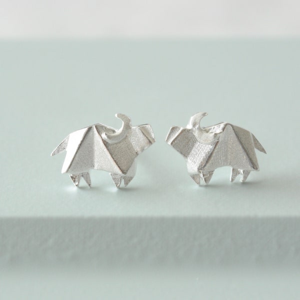 Origami Ox Earrings in Sterling Silver 925 by Jamber Jewels, Origami Bull Earrings, Origami Cow Earrings, Cow Jewelry