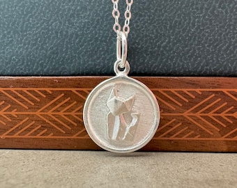 Origami Fox Necklace, Sterling Silver Disc Pendant, Jamber Jewels