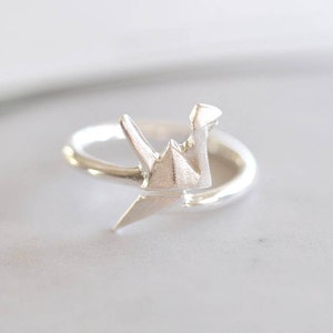 Origami Crane Ring, Sterling Silver Bird Origami Ring, Adjustable Origami Crane Ring, Origami Jewelry, Animal Ring, Jamber Jewels