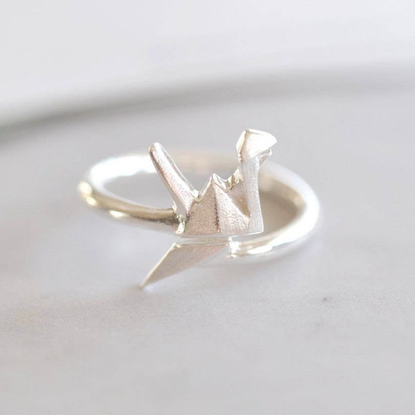 Origami Crane Ring, Sterling Silver Bird Origami Ring, Adjustable Origami Crane Ring, Origami Jewelry, Animal Ring, Jamber Jewels