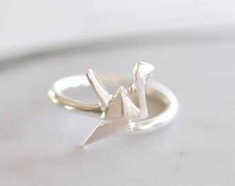 Origami Crane Ring, Sterling Silver Bird Origami Ring, Adjustable Origami Crane Ring, Origami Jewelry, Animal Ring, Jamber Jewels