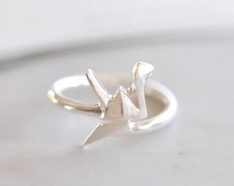 Origami Crane Ring, Sterling Silver Bird Origami Ring, Adjustable Origami Crane Ring, Origami Jewelry, Animal Ring, Jamber Jewels