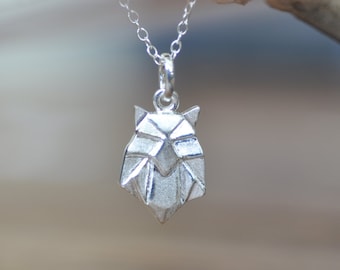 Sterling Silver Origami OWL Necklace, Origami Animal Jewelry, Origami Jewelry, Jamber Jewels 925