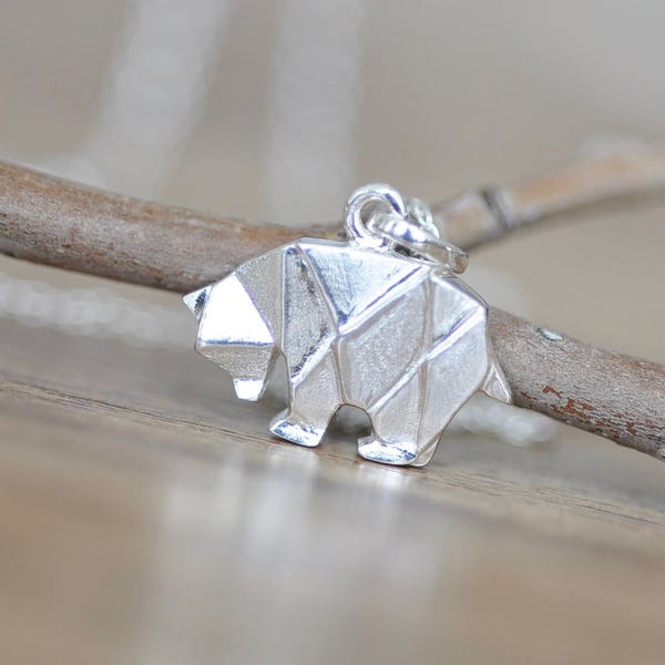 Origami Bear Necklace in Sterling Silver, Mama Bear Jewelry, Jamber Jewels