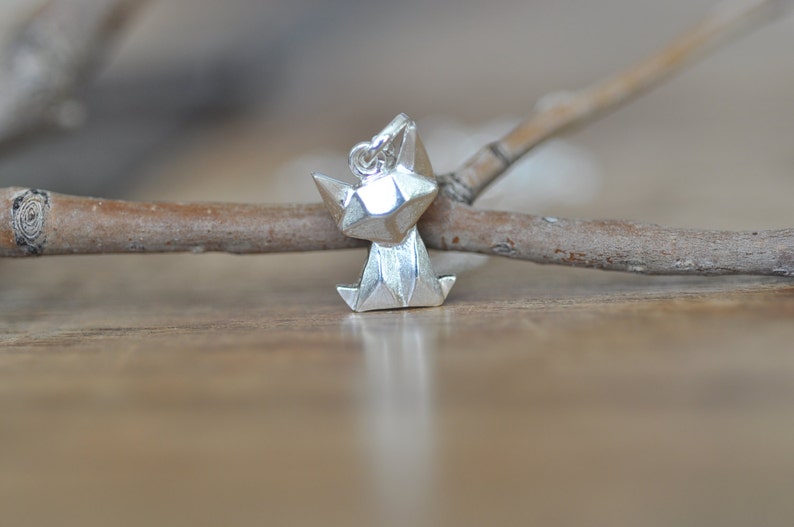 Sterling Silver Origami Cat Necklace, Fox Necklace, Cat Necklace, Cat Charm, Origami Jewelry, Cat Jewelry, Geometric Cat Necklace image 2