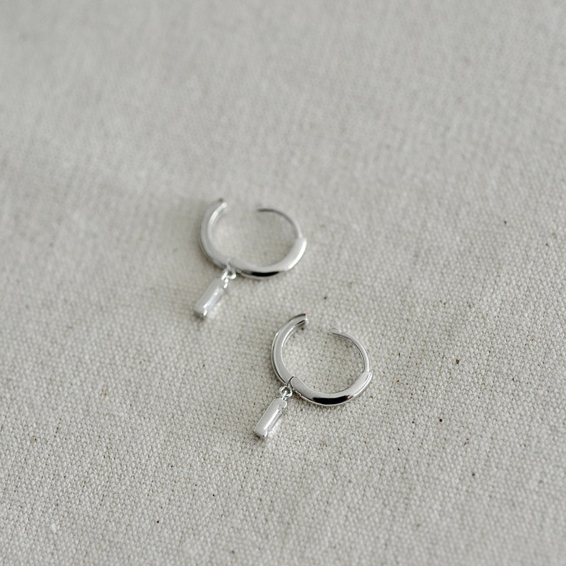 Simple Sterling Silver Huggie Earrings with CZ Dangle, Tiny Hoops, Small Hoops, Everyday Earrings, Jamber Jewels 925 image 5