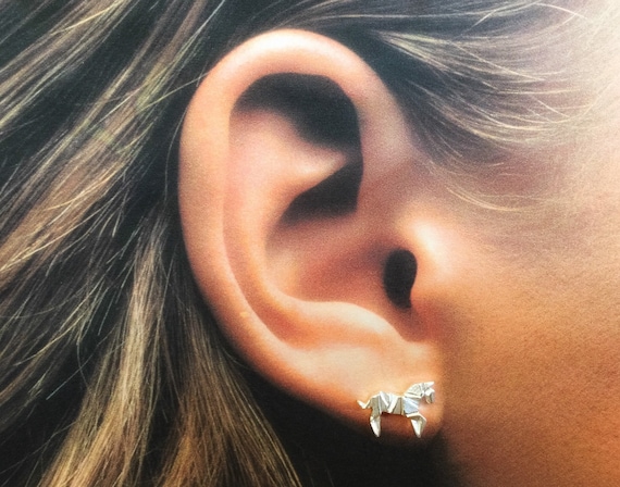 Origami Horse Stud Earrings In Sterling Silver 925 Silver Horse Earrings Origami Animal Jewelry Origami Jewelry Jamber Jewels 925