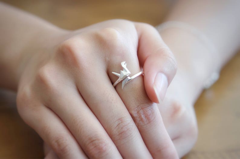 Origami Crane Ring Sterling Silver Bird Origami Ring Etsy