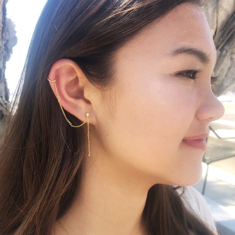 Long Chain Ear Cuff Earrings Star Earrings with Chain Dangle Etsy