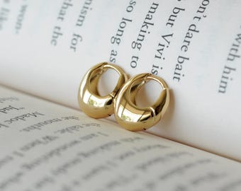 Gold Finish Sterling Silver Oval Bubble Huggies Earrings, 14mm
