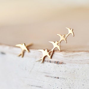 Flock of Birds Mismatched Stud Earrings, Bird Earrings, Bird Ear Climber, Birds Ear Climber, Jamber Jewels Original image 2