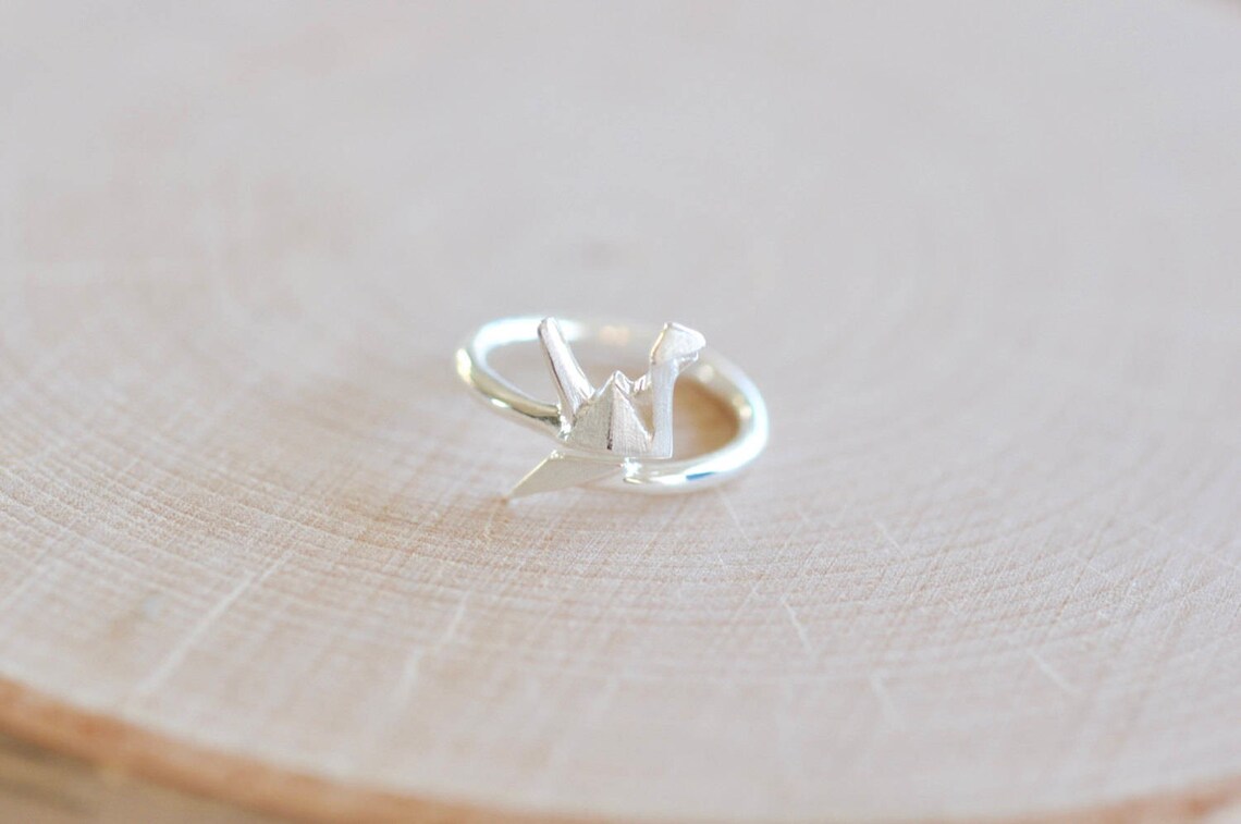Origami Crane Ring Sterling Silver Bird Origami Ring Etsy
