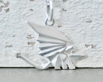 Origami Dragon Necklace in Sterling Silver, Toothless Inspired