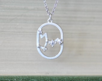 Sterling Silver Taurus Zodiac Constellation Necklace, CZ Stars